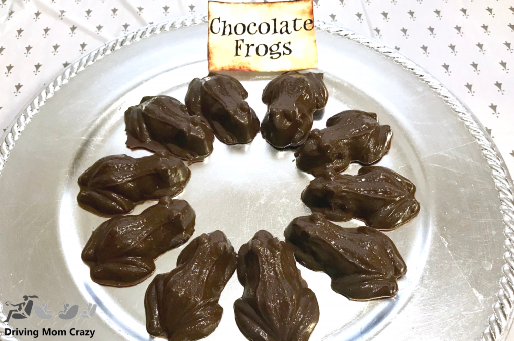 Harry potter birthday party snacks of chocolate frogs