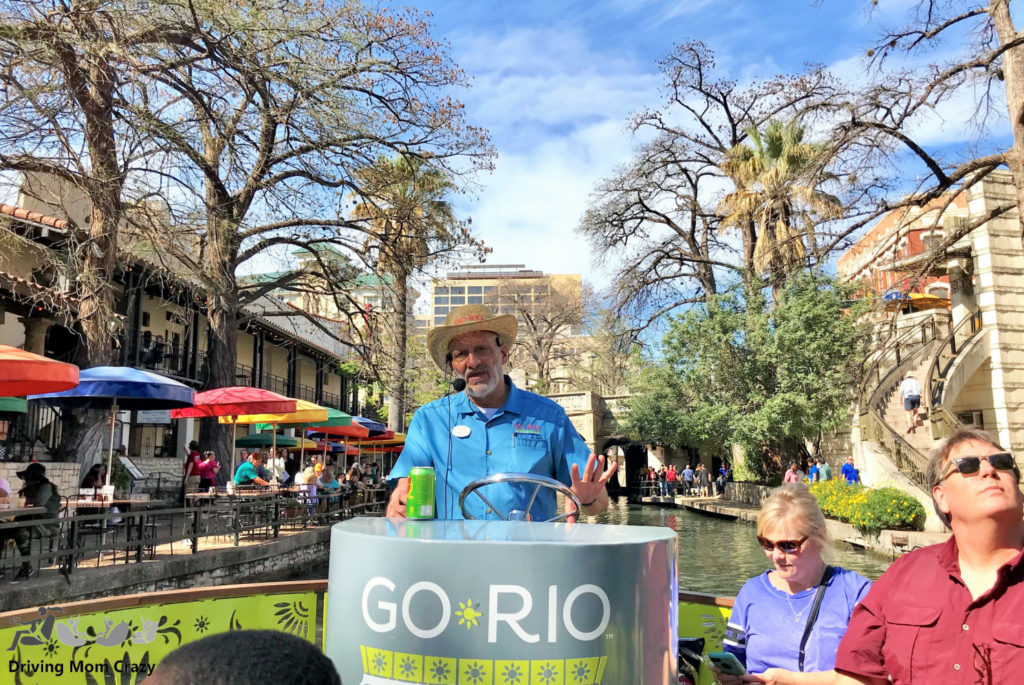 tour guide on our boat on San Antonio riverwalk for the go rio river cruises riverboat tour