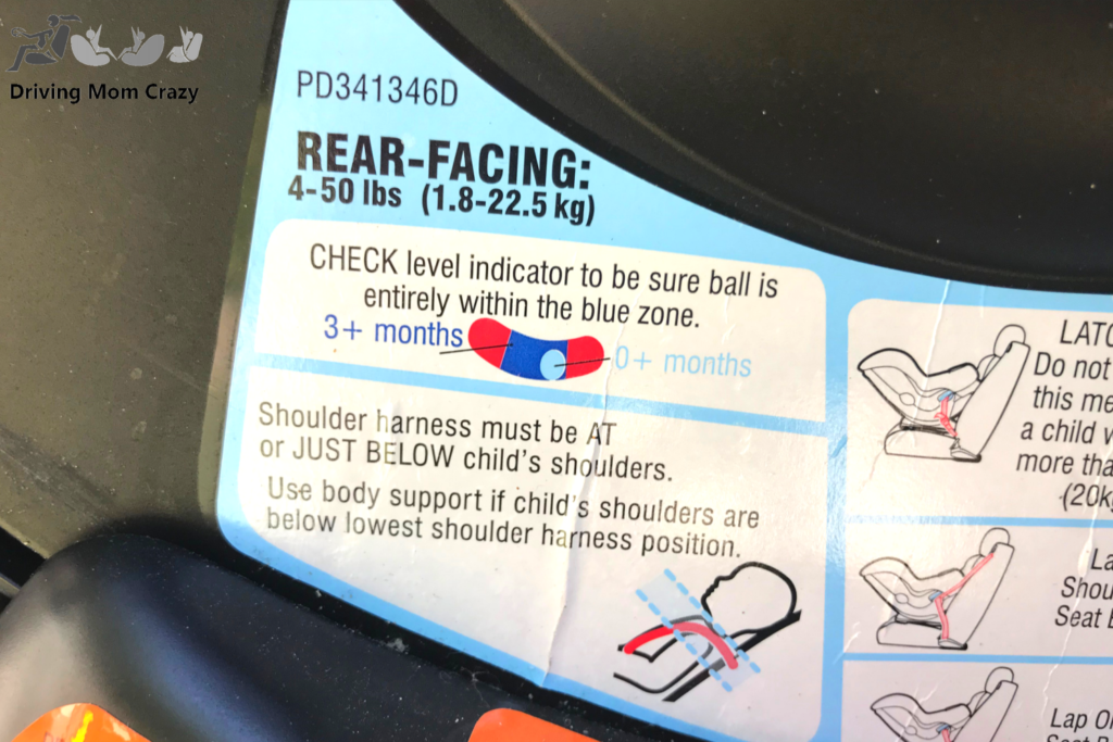 recline indicator directions on the side of a car seat