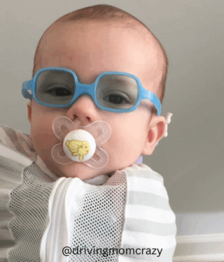 baby with sunglasses for tongue ties and breastfeeing