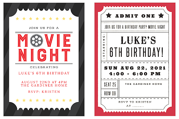 movie night bday party invites examples from Basic Invite