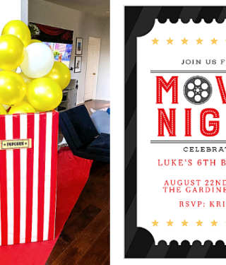 movie night birthday party decor and bday invite