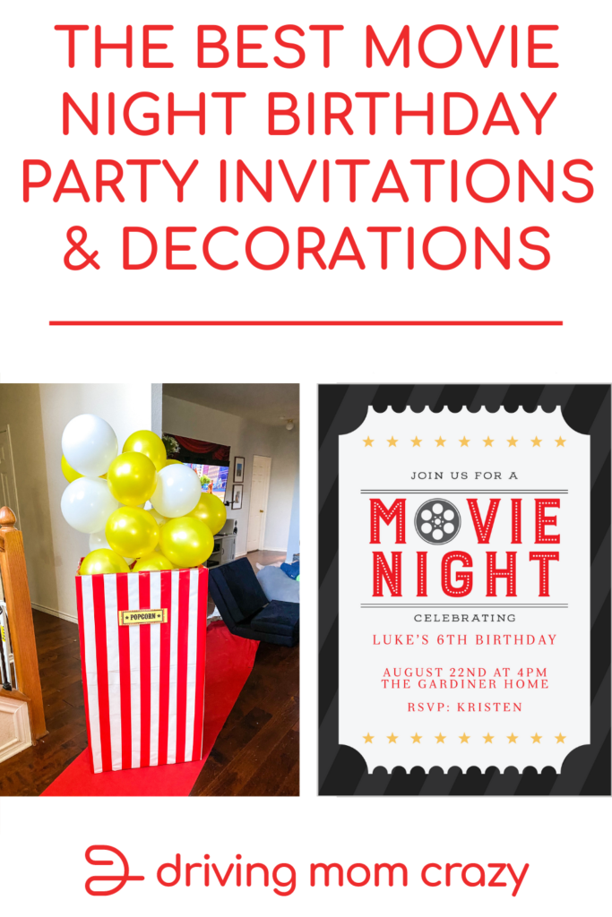 movie night DIY decorations and bday invites