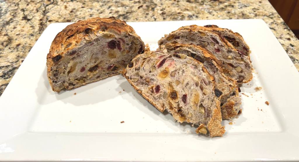 cranberry and pecan sliced bread for charcuterie board for new year's appetizers