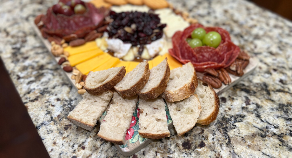 sliced toast for charcuterie board for new year's appetizers