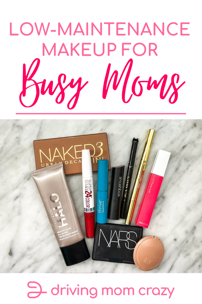 Pinterest Pink for Low-Maintenance Makeup For Moms: Urban Decay Naked 3, Smashbox Halo, Maybelline SuperStay Lipstick, Nars Blush, IBY Highlighter, and Winky Lux eyebrow pencil