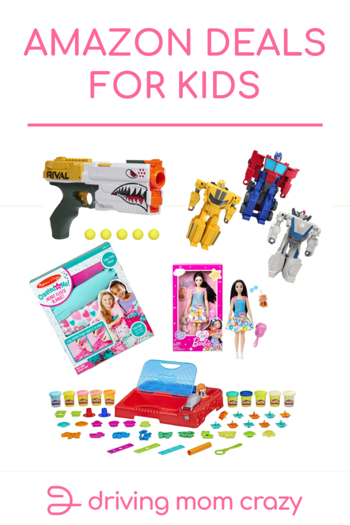 Pinterest Pin Amazon Deals for Kids including transformers, Nerf, play-doh, and more.