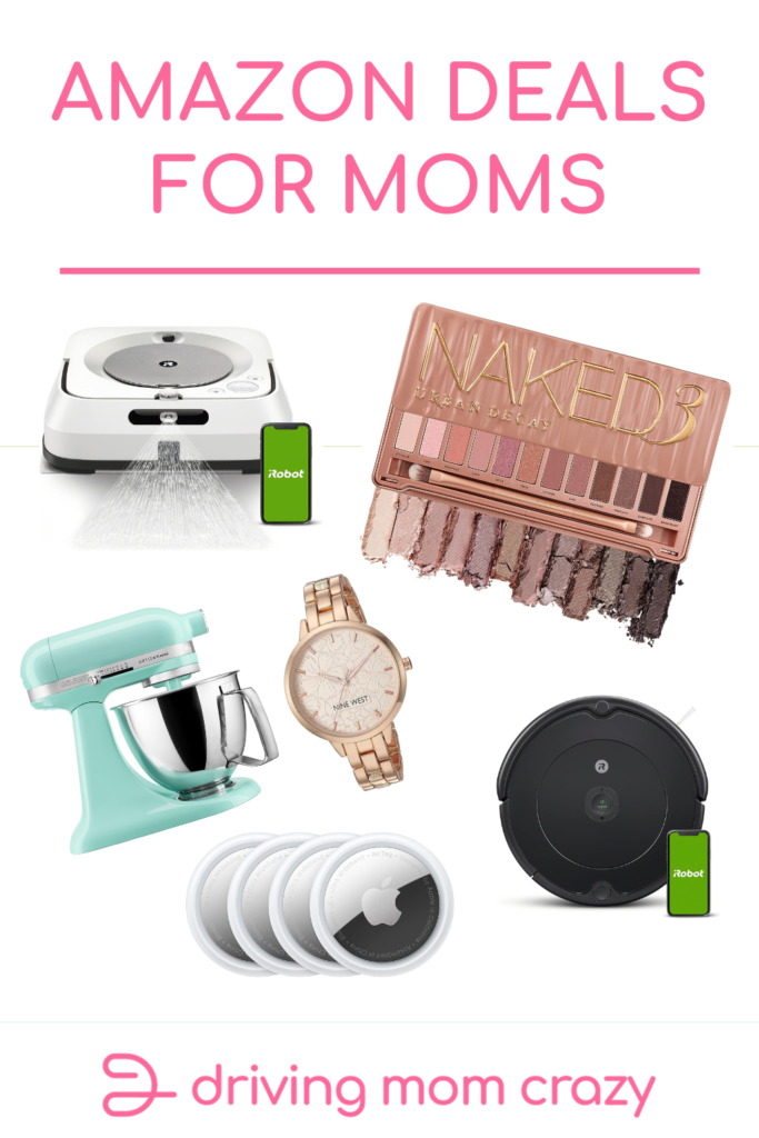 Pinterest Pin with Amazon Deals for moms including Roomba, Kitchenaid, Urban Decay, and Nine West.
