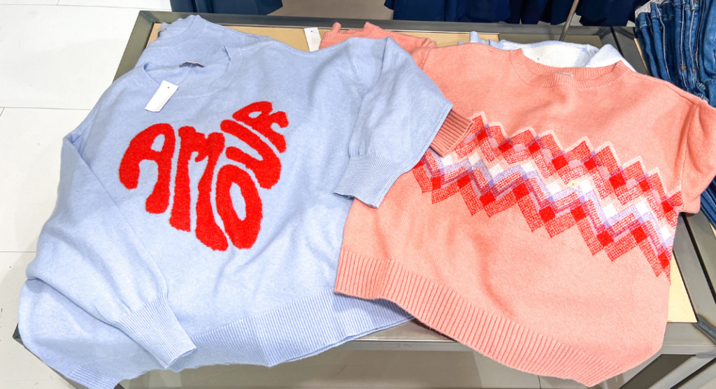 heart sweaters and heart shirts for Valentine's Day