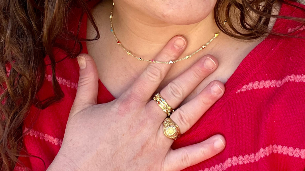 heart jewelry women actually want, gold multi-colored heart necklace and heart rings
