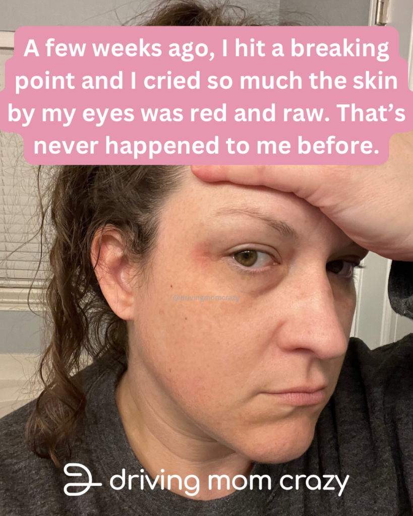 body image struggles as a mom. Mom shown after crying.