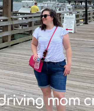 body image struggles as a mom. Mom posing on a deck saying, "social media can be fake sometimes."