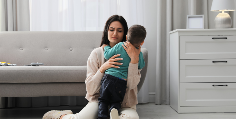 Mom With Depression hugging toddler